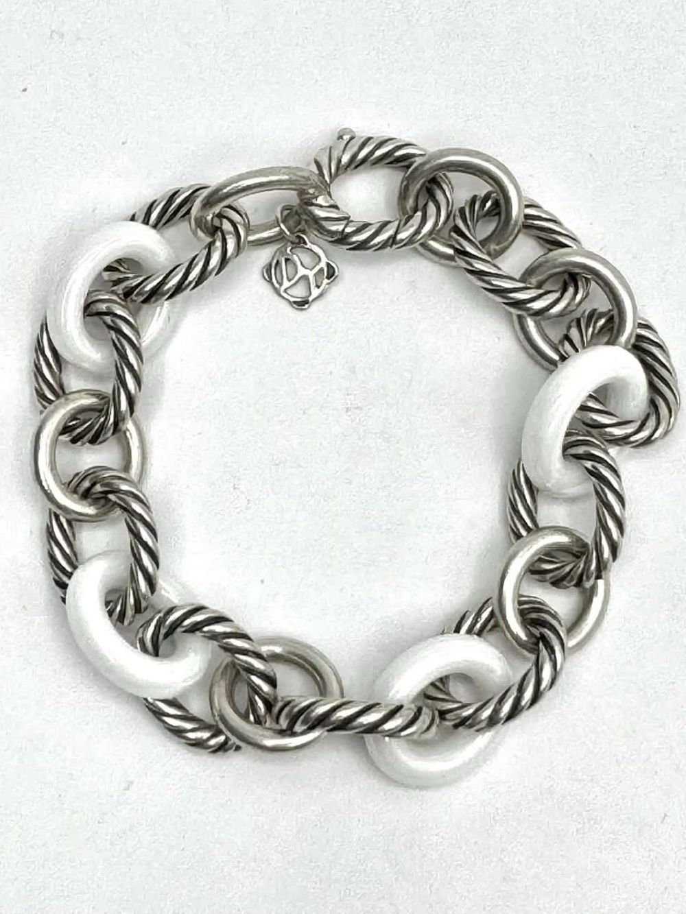 David Yurman Sterling Silver White Ceramic
Oval Link Bracelet